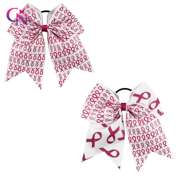 NEW Inspired Breast Cancer Cheer Bow High Spirt Glitter Cheerleading Bows For Breast Cancer Awareness Cheerleader Girl