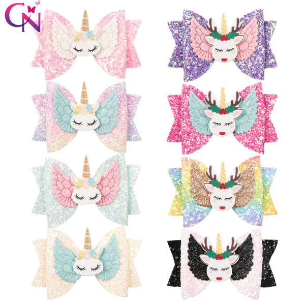 CN 3'' Hair Accessories Glitter Hair Bows Wholesale Hair Clips For Girls Fashion Hairpins With Unicorn Bowknot Korean Headwear