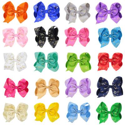 8 inch Large Hair Bows Popular Hot stamping Golden Star Hair Clips For Girls Lovely Casual Grosgrain Hair Accessories