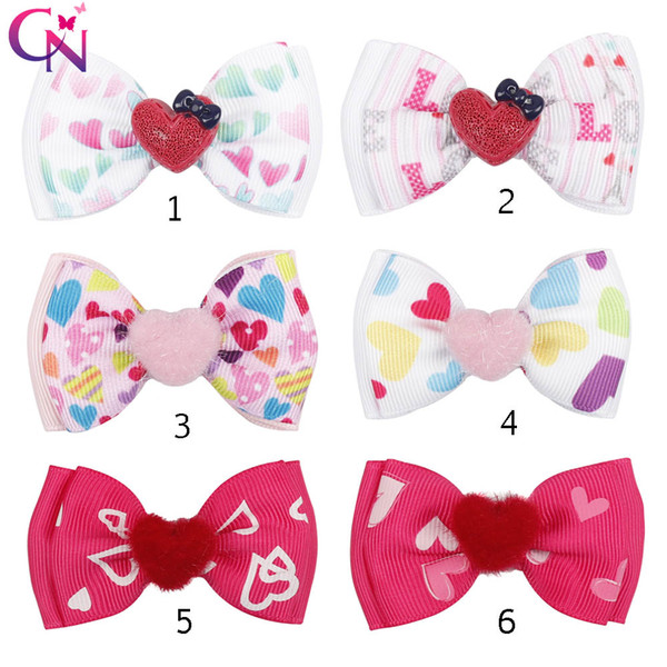 2.5'' Valentine's Day Hair Bows Heart Patch Grosgrain Ribbon Hair Clips For Girls/Kids Hairgrips Party Hair Accessories