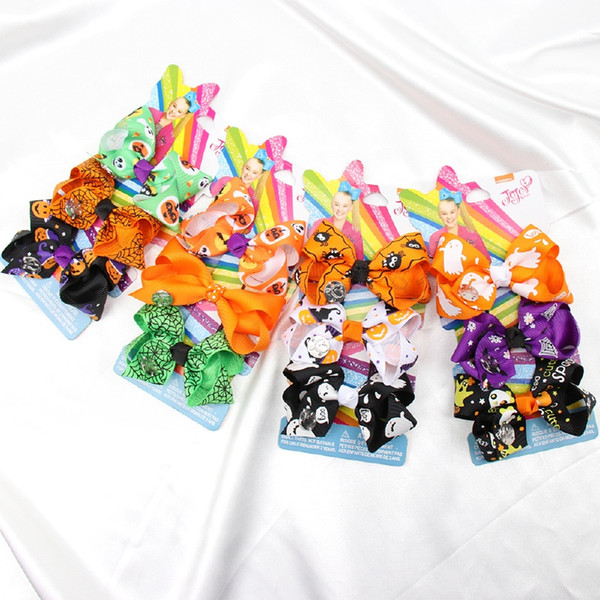 3 '' 3Pcs/Set Mini Halloween Hair Bows Ghost Pumpkin Print Hair Clips Ribbon Jojo Siwa JOJO Bows Boutique Hair Accessories