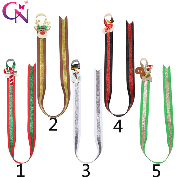 60CM Hair Clips Storage Tape Hair Bows Holder Grosgrain Ribbon Bands with Glitter Cartoon Christmas Hair Accessories