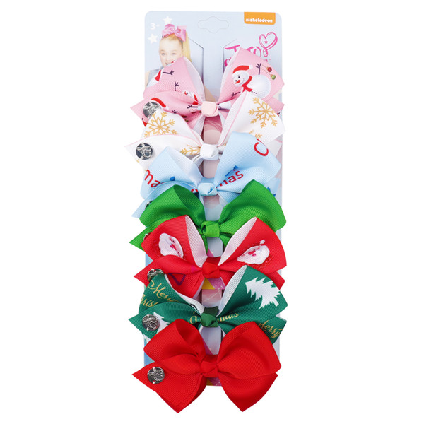 7Pcs/Set Christmas Cute Hair Clips Santa Claus Printed Hair Bows For Girls Kids Xmas Boutique Gifts Headwear Hair Accessories