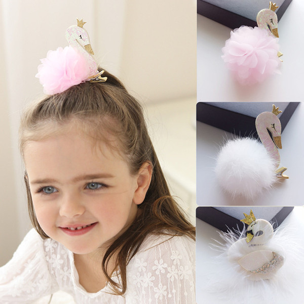 Glitter Swan Hair Clips Soft Feather Pompom Hairgrips Boutique Chiffon Flower Hairpins For Lovely Princess Gift Hair Accessories