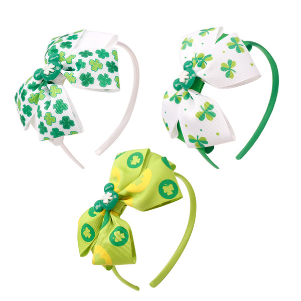 Hair Accessories Hair Bands Headbands for Girls Shamrock Bow Hairband St. Patrick's Day 5'' Print Hair Band