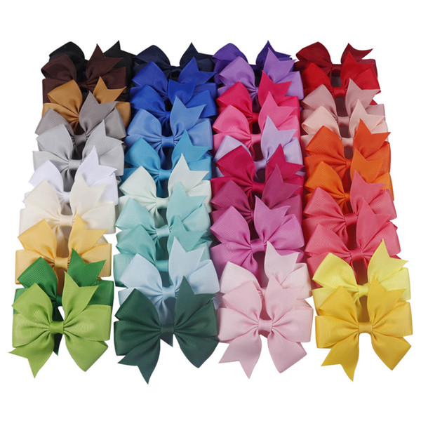 40 Colors 3 Inch Solid Hairbow Grosgrain Ribbon Hair Bows Handmade Pinwheel Hair Clips For Children Hair Accessories