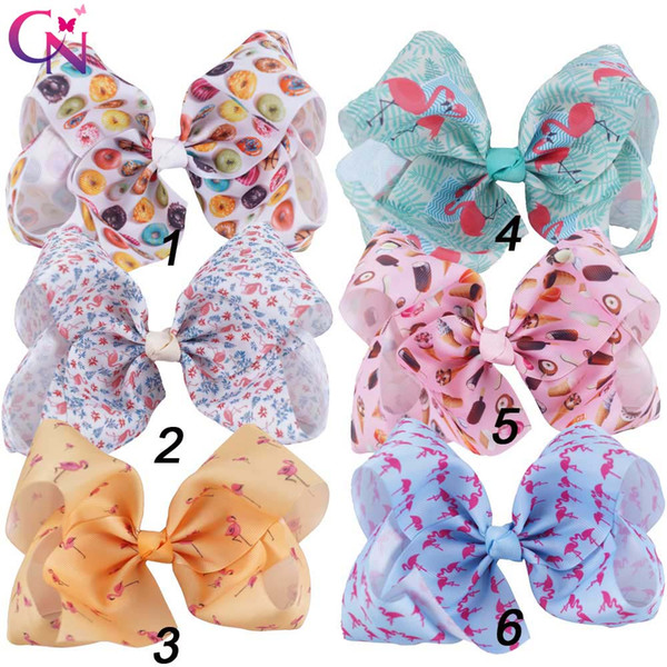 7 Inch Flamingo Hair Bows With Clips For Kids Girls Boutique Large Printed Ribbon Knot Hair Clips Hairgrips Hair Accessories Free Shipping