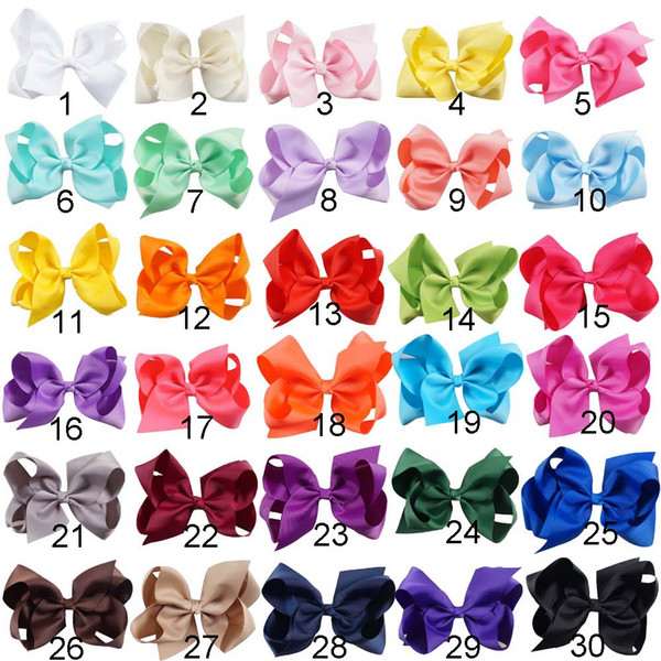 2018 Wholesale 6 Inch Big Grosgrain Ribbon Solid Hair Bows With Clips Girls Kids Hair Clips Headwear Boutique Hair Accessories