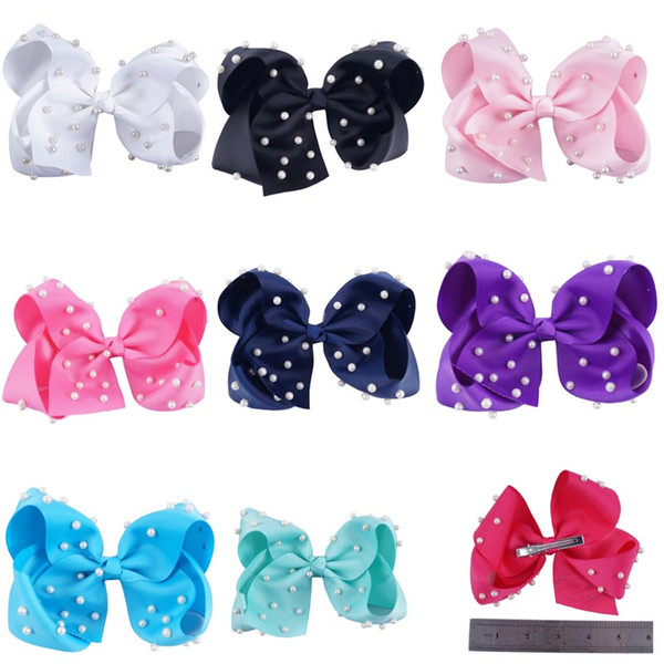 6 Inch Boutique Hair Bow Kid Hair Clip With Pearls Hair Accessories Baby Barrettes Gift For Toddler