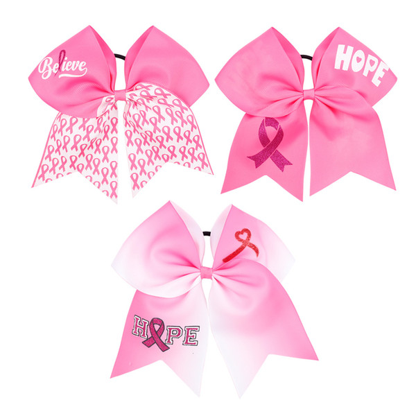 Newset Breast Cancer Awareness Cheer Bow With Elastic Band For Cheerleader baby headbands Girl Hair Accessories