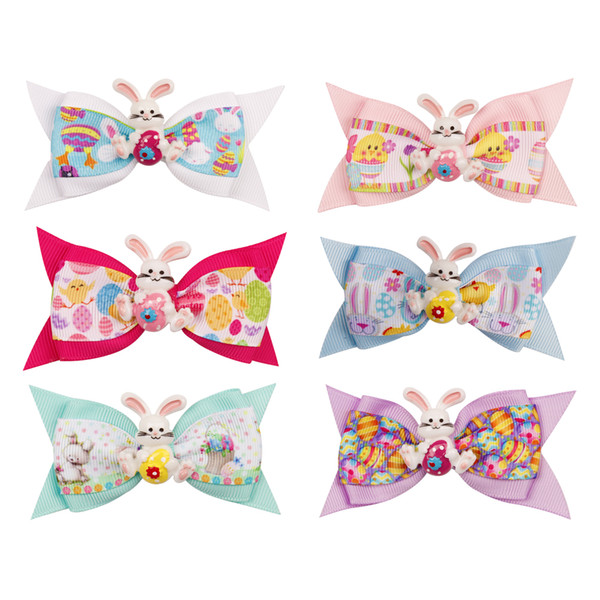 Kawaii Rabbit Hairgrips For Girls Easter Cute Hair Clips Kids Printed Colorful Eggs Ribbon Hair Barrettes Headwear