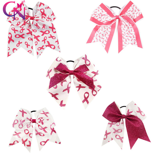 8 inch Large Cheer Bow For Girls Handmade Breast Cancer Cheerleading Cheer Bows With Ponytail Wholesale