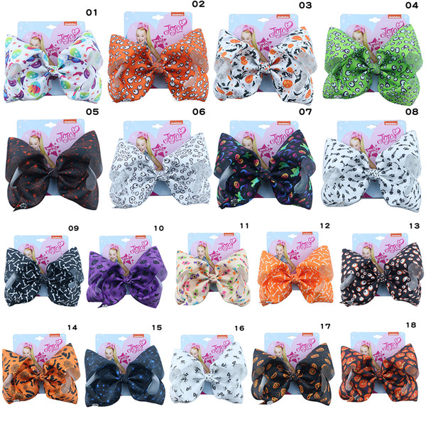 7 Inch Girls Halloween Jojo Siwa Hair Bows Kids Pumpkin Print Grosgrain Ribbon Hair Clip Handmade Fashion Hair Accessories Drop Shipping