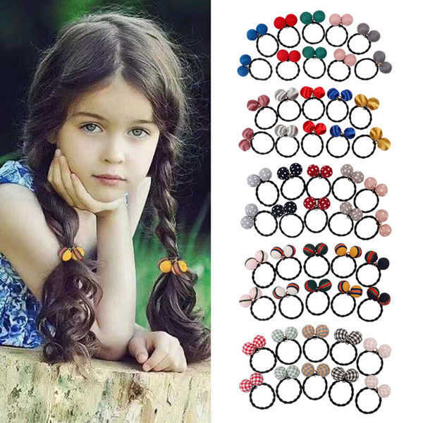 Solid Plaid Dot Stripe Ball Hair Bands Lovely Girls Ponytail Rope Gum For Hair Kids Hair Accessories Korean