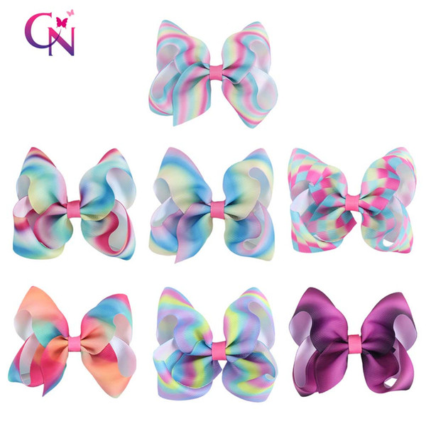 4 Inch Rainbow Hair Clip Cute Hair Accessories Baby Grosgrain Ribbon Bow Hairpin Barrette For Girl