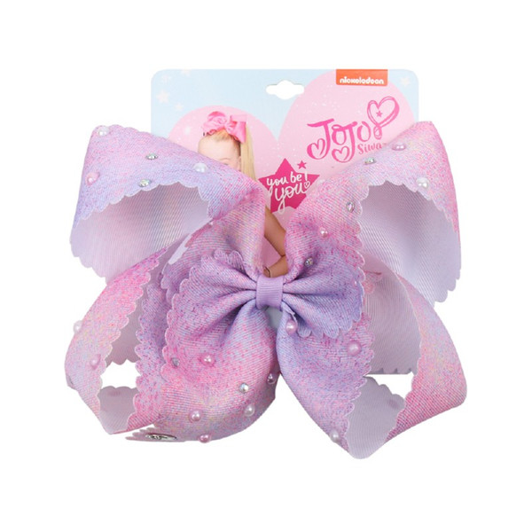 7'' Jumbo JOJO Siwa Large Tie Dyeing Hair Bows With Pearls Rhinestone Hair Clips For Girls Fashion Hair Accessories