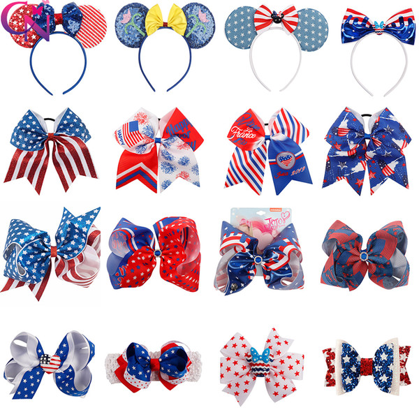 JOJO Bows American Flag Hair Bows 4th of July Wholesale Hair Clips For Girls Fashion Baby Headband Sequin Hairbands Headwear