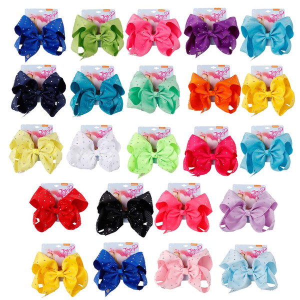 8'' JOJO Siwa Full Rhinestones Hair Bow Solid Grosgrain Ribbon Hair Clips For Girls Kids Boutique Bowknot Headwear Hair Accessories