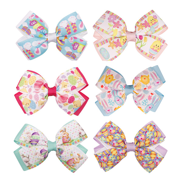 3'' Easter Day Eggs Hair Bows Print Grosgrain Ribbon With Alligator Clips For Girls/Kids Hairgrips Hair Accessories