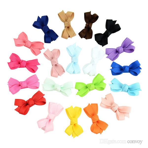 Baby Infant Bow Hairpins Small Grosgrain Ribbon Bows Hairgrips Girls Solid Whole Wrapped Safety Hair Clips Kids Hair Accessories KFJ27