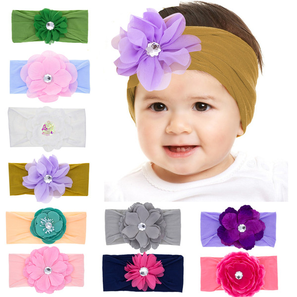 New baby headbands flower elastic hairbands infants kids headwear headdress baby girl wide band nylon hair accessories WKHA27