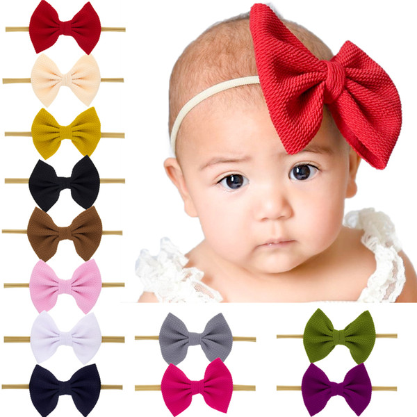 New Baby Headbands Bows Girls Elastic Nylon Headband Children Kids Hair Accessories Fashion Bowknot Hair Bands KHA697