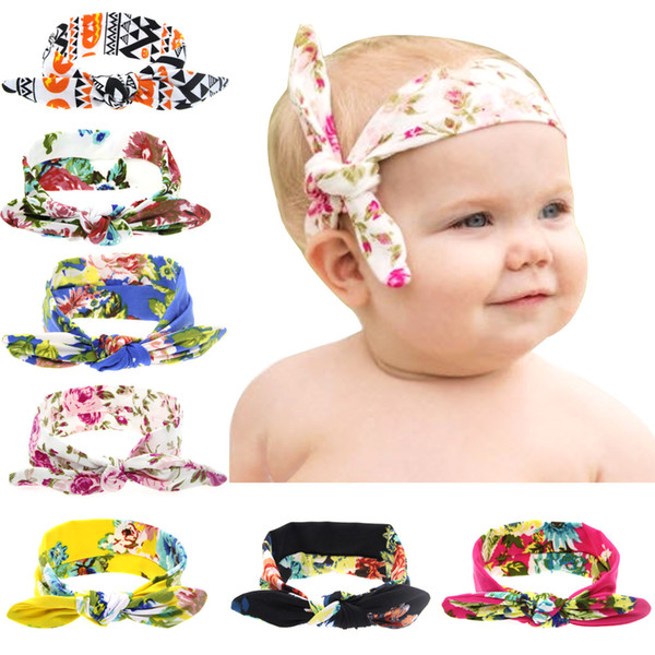 Baby Girls Bunny Ear Headbands Infant Cotton Peony Print Twisted Knot Head Wrap Children Hair Accessories Elastic Hairbands Headdress KHA257