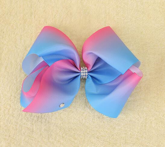 10pcs 18CM big ombre Rainbow ribbon ABC hair bows clips with love heart diamonte Cheerleader Pageant Hair Accessories HD3488