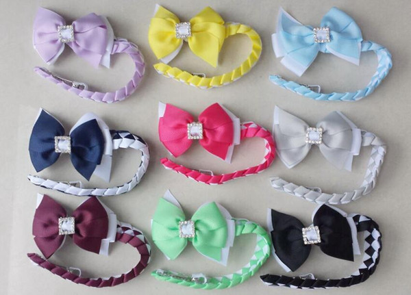 Girl Synthetic hair Bun wraps bows clips with square crystal buckles Ponytail Holder Donut Ring Head Wrap Hairband Headband 10pcs PD020