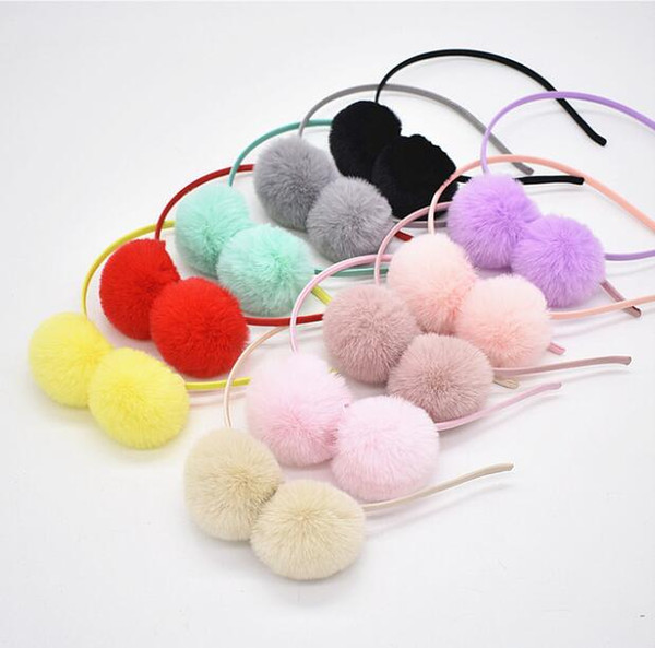 Baby Pom pom ball Hair hoop Hairband Accessories Girls pompons Head hoop headbands rabbit ears flocculus hair bands headwear 50pcs FG110