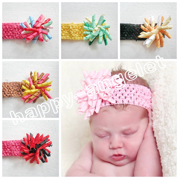 Baby Christening waffle Crochet headband corker bows flowers Hair clip barrettes girl korker hair bands Woven headbands 50pcs PD011