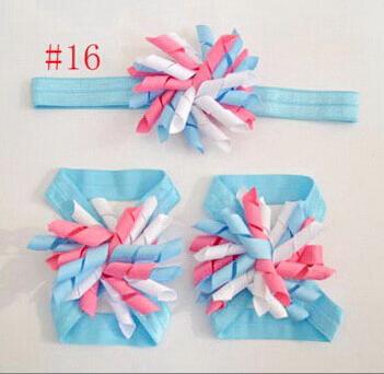 Korker Bow Head band Flower + Hand Feet Flowers set Christening Baby Christening Accessories triple Corker Loop Hair Bands 100 sets PD010