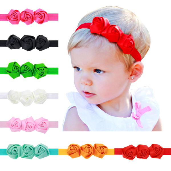 JRFSD 8PCS/Lot Three Roses Headband Girls Hair Bands Flower Hair Accessories for Girls 24pcs H160