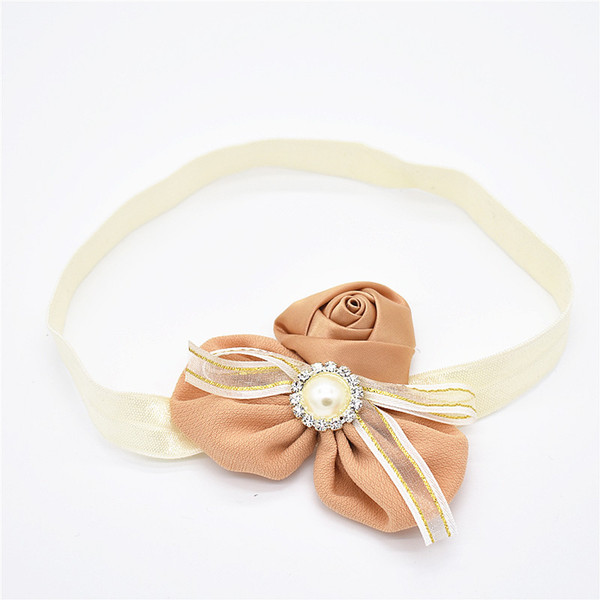 8pcs hair band flower ribbon bow Jin Bianhua roses Chiffon broken Children's Pearl diamond buckle HD014