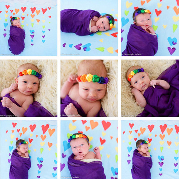 Newly Design Rainbow Color Rose Beautiful Flowers Headbands Baby Girls Children Hair Accessories 10pcs H161