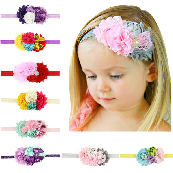 Fashion Flower Headband Mix 4 Flower Pearl diamond Rose Flower hair band Elasticity Headbands hair Accessories 24pcs H164