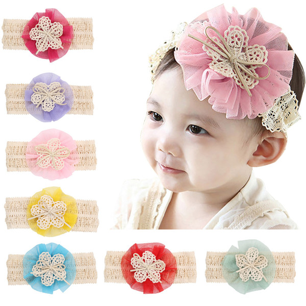 Baby Hair Bows Girls Headwear Retail new fashion Hair Bands Lace mix 3 Rose headbands Children Flower Hair Accessories 10pcs H079