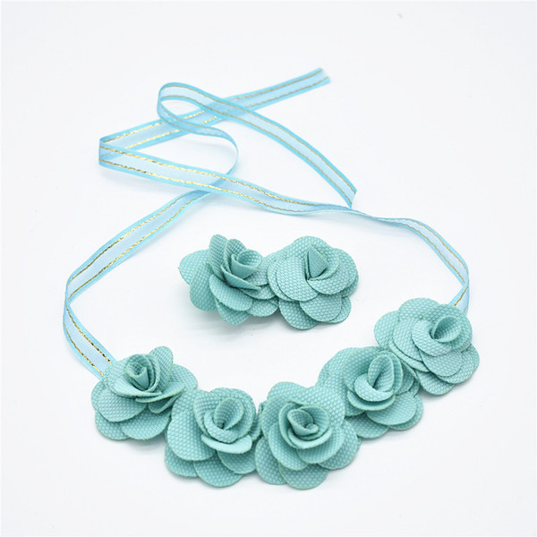 12pcs The navy color Aureate Flower hair ribbon bow clip suit and wear elastic band hair band stretchy Flower elastic Set of HD009