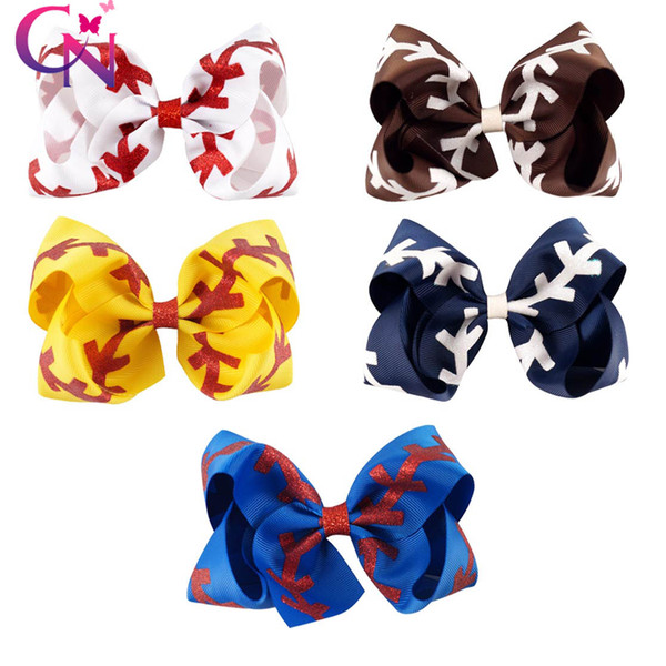 4.5'' Grosgrain Ribbon Softball Hair Bow Print Glitter Hair Clip For Girls Kids Cheer Bows Hair Accessories Handmade Headwear