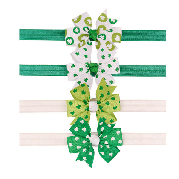 4Pcs/Lot 3'' Green Shamrock Headband St. Patrick's Day Pinwheel Hairband For Kids Elastic Head Bands Hearwear Hair Accessories