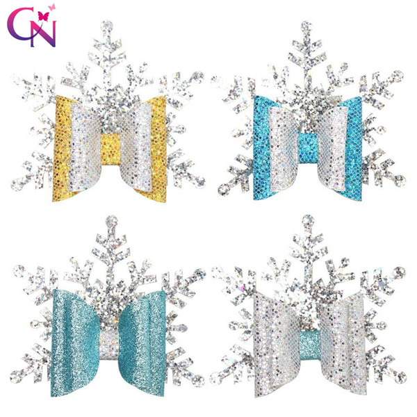 CN Glitter Christmas Hair Clips For Girls Kids Handmade Double Layer Silver Snowflake Hairpins Party Xmas Hair Accessories