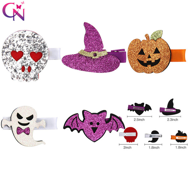 Glitter Halloween Hairgrips for Girls Pumpkin Ghost Patches Hair Bows Purple/Yellow Shiny Barrettes Hair Accessories