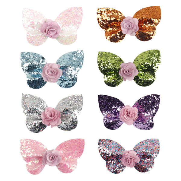 2'' Glitter Butterfly Hair Bows Rainbow Bowknot Mini Hair Clips For Girls DIY Flower Bling Hairgrips Hair Accessories