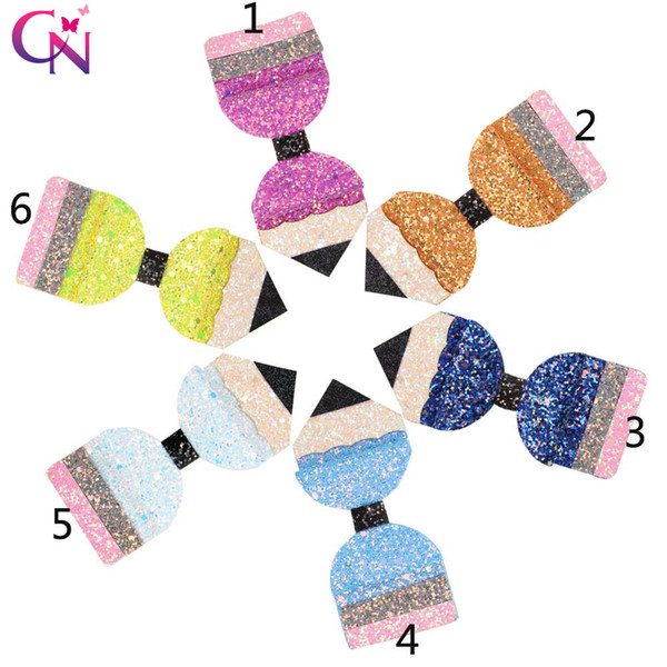 Back To School 4.5'' Pencil Hair Bows for Girls Glitte Hair Clips Fashion Shiny Hairgrips Barrettes Party Kids Hair Accessories