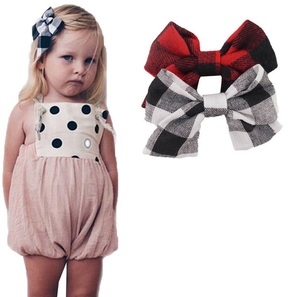 4.5 Inch Plaid Hair Bows Red Black Linen Fabric Hair Clips For Girls Children Hairgrips Handmade Hair Accessories