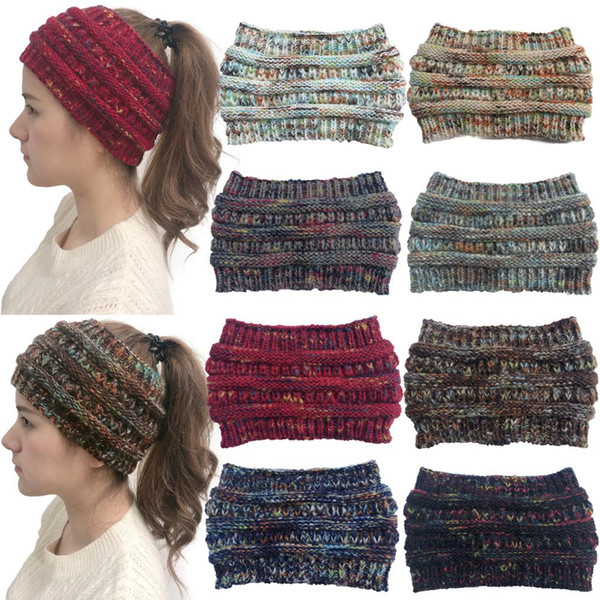 Colorful Dot Knitted Headband Ponytail Hat Widened Headwrap Empty Top Wool Hat Pullover Hat Woman Hair Accessories