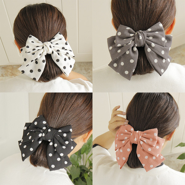 Polka Dot Big Hair Bows Large French Layers Hairpin Korean Fashion Chiffon Automatic Hair Clips Woman Hair Accessories