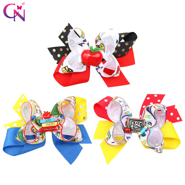 4.5'' BACK TO SCHOOL Hair Bow Patches Polka Dot Print Hair Clips Cute Mini Hairpin Fashion School Girls Hair Accessories