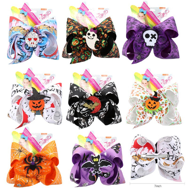 Hair Accessories 7'' Halloween Hair Bows for Girls Monster Print JOJO Siwa Hairgrips with Felt Bowknot Girls Dance Party Headwear