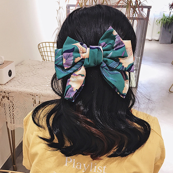 Floral Print Hair Bows With French Clips For Woman Girls Handmade Bohemia Korean Bowknot Hair Clips Fashion Hair Accessories